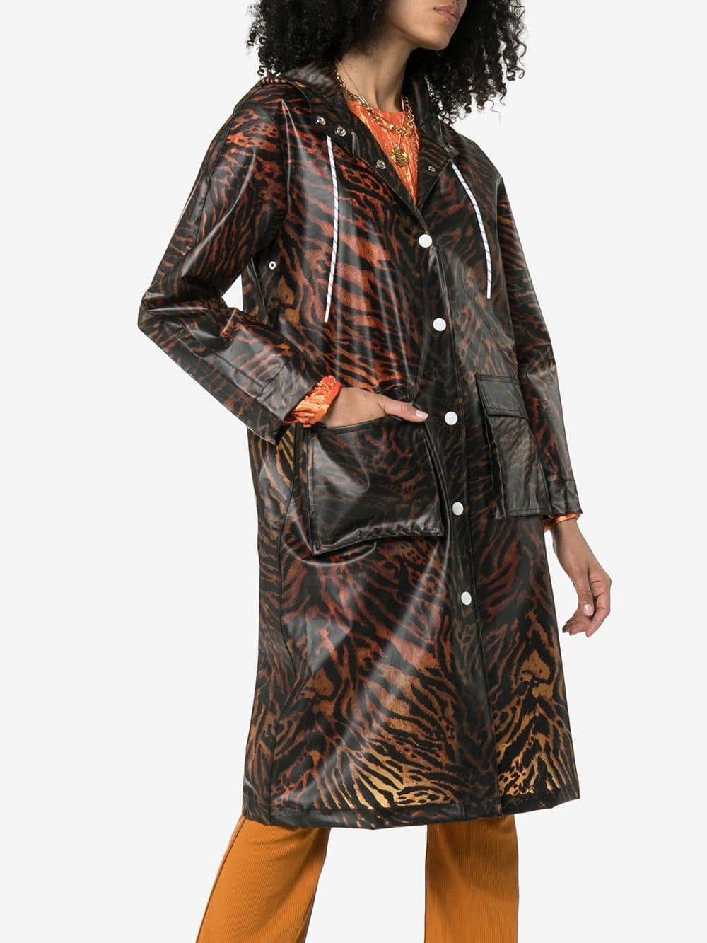 Ganni Tiger Print Raincoat with Hood